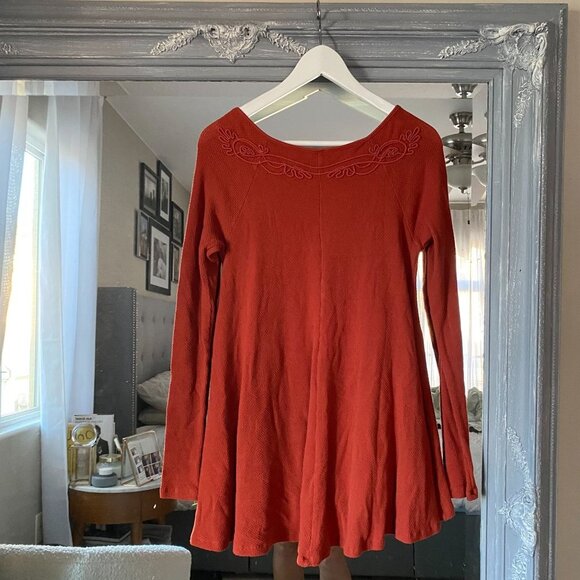 Free People Burnt Orange Long Sleeve Waffle Knit Ribbed Tunic Top Orange S - Picture 5 of 6